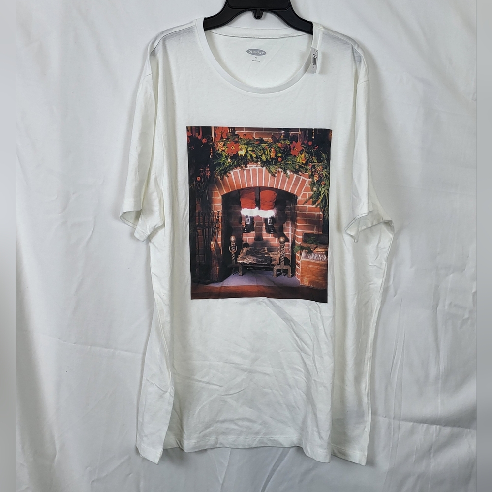 Old Navy‎ NWT White Soft-Washed Christmas Graphic Short Sleeve Tshirt Size XL